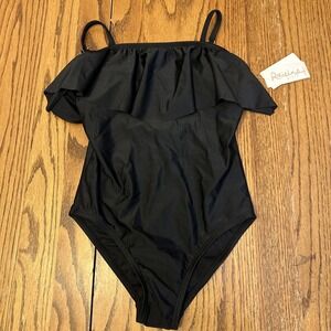 New With Tags Raisins Girls Black One Piece Swimsuit Size 10 Removable Cups